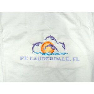 Vtg Hanes Unisex Size Large T Shirt Embroidered Dolphin Ft Lauderdale